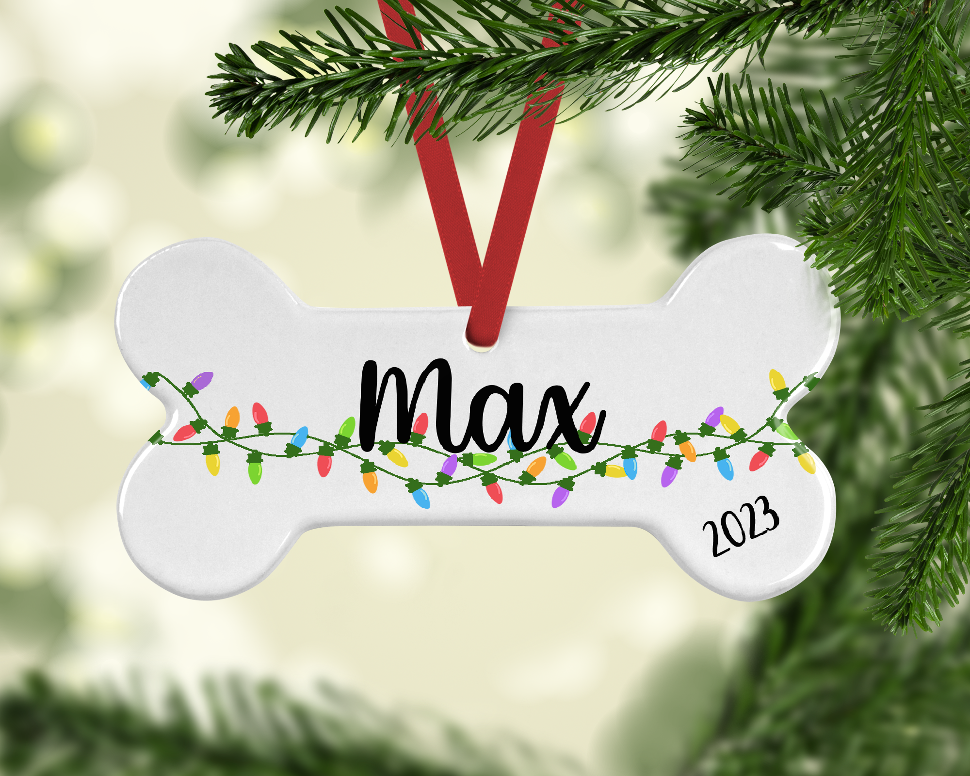 Christmas bone shape ornament, Tree hanger, Christmas lights Ornament, Personalized, Dog Bone Shaped, Pet ornament