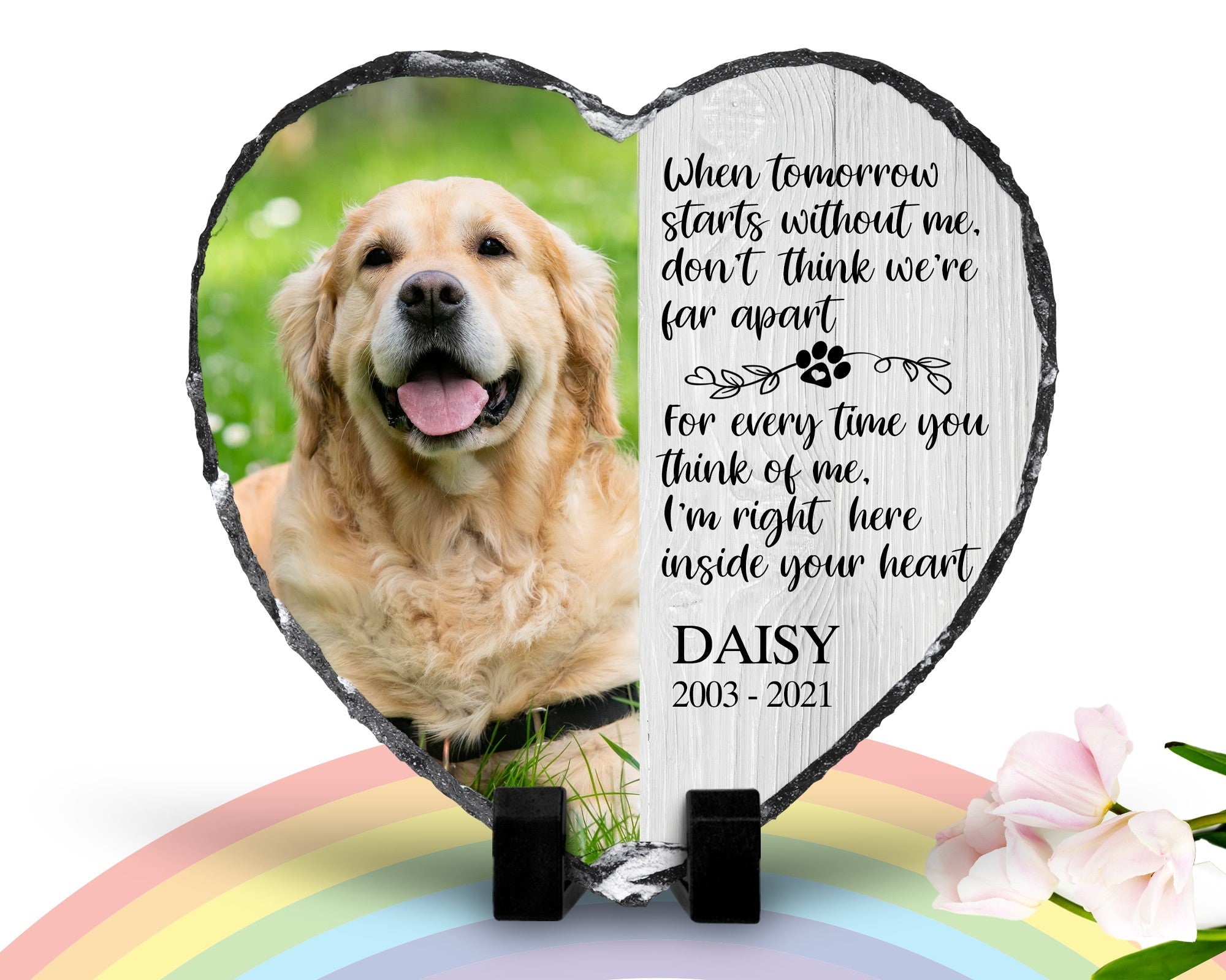 Personalized Dog Memorial Plaque Heart Shape Slate   When Tomorrow Starts Without me Personalized Picture Keepsake Memorial Slates