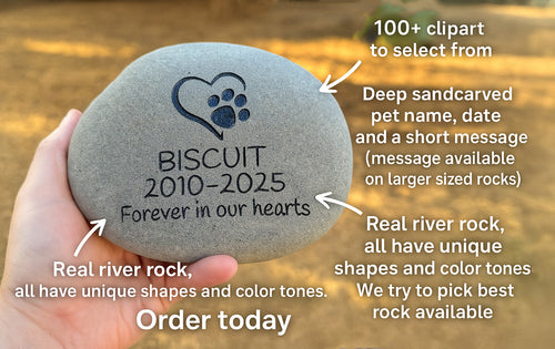 Dog headstones Grave Marker Custom Engraved Pet Memorial River Rock Stone Heart Paw Print