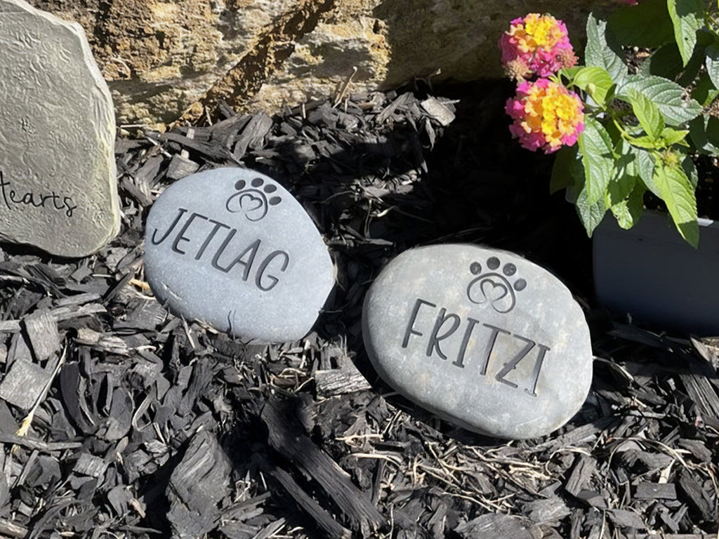 Dog headstones Grave Marker Custom Engraved Pet Memorial River Rock Stone Heart Paw Print